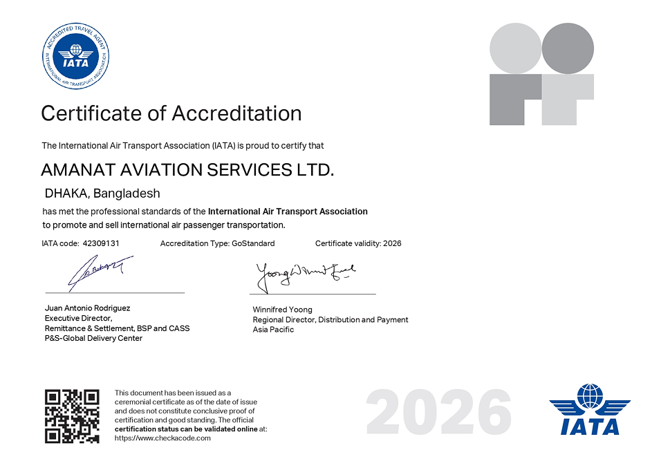 IATA Certificate of Accreditation for Amanat Aviation Services Ltd.